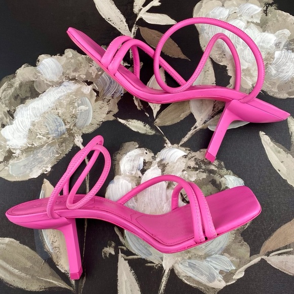 Schutz Shalla Angled-Heel Sandals in Hot Pink Size 10B. - Picture 6 of 14